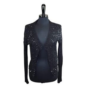 Mudd Black Silver Sequin Cardigan Open Front Y2K 2000s Bling Goth L